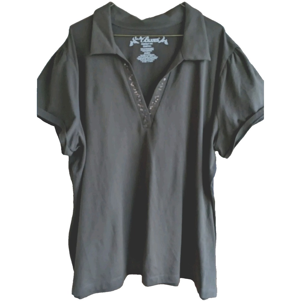 Classic Casual Women Top New 26-28W 3X Perfect Fit Sequin Bling Chocolate Brown